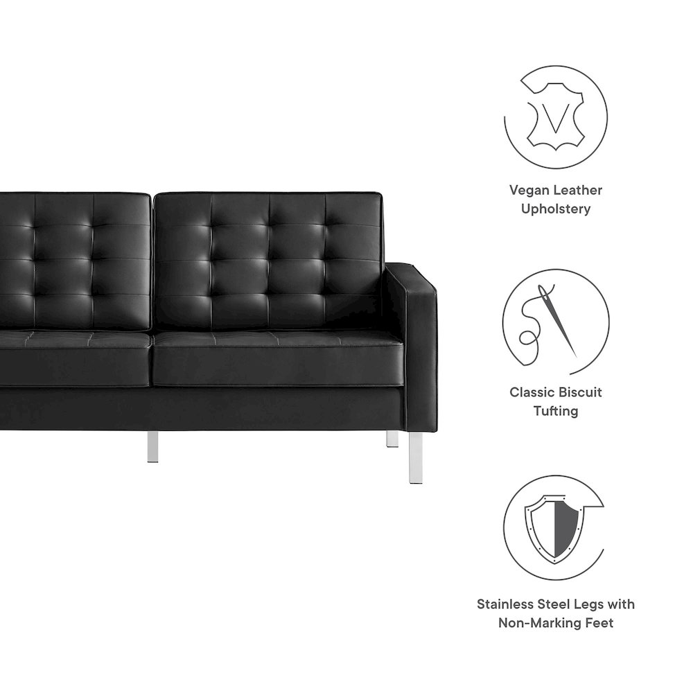 Loft Tufted Vegan Leather Loveseat. Picture 2