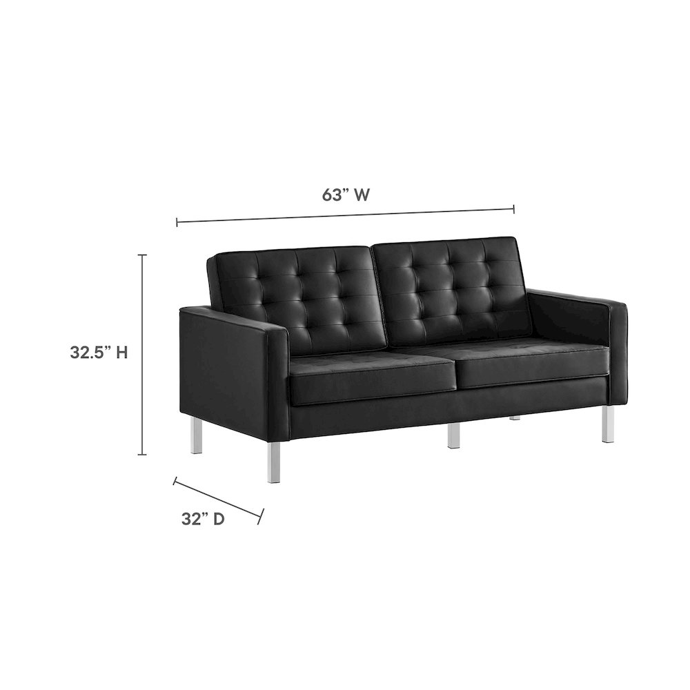 Loft Tufted Vegan Leather Loveseat. Picture 3