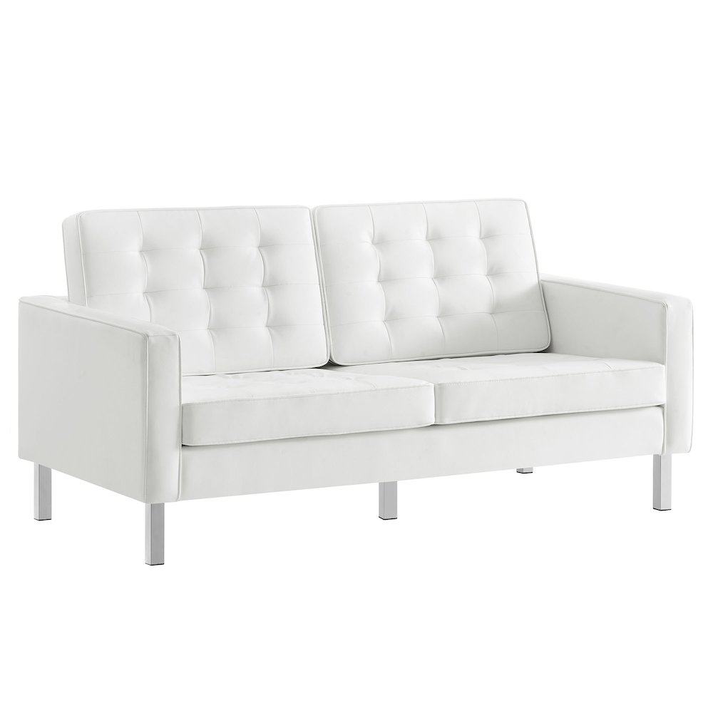 Loft Tufted Vegan Leather Loveseat. Picture 1
