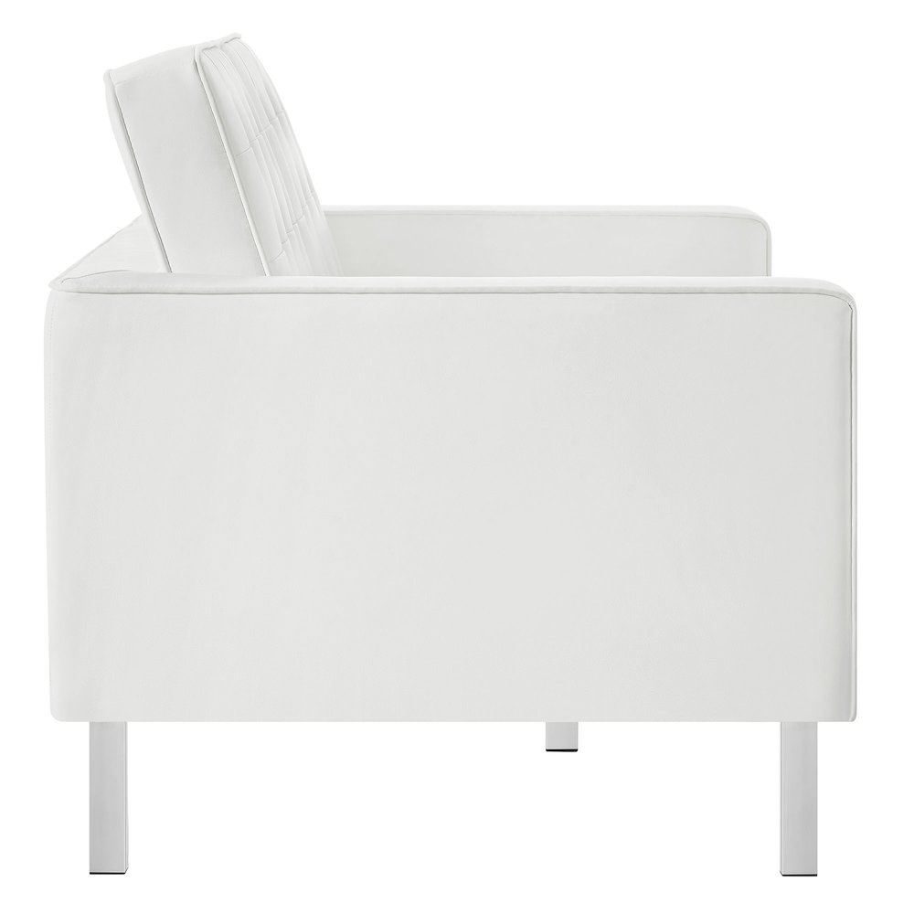 Loft Tufted Vegan Leather Loveseat. Picture 4