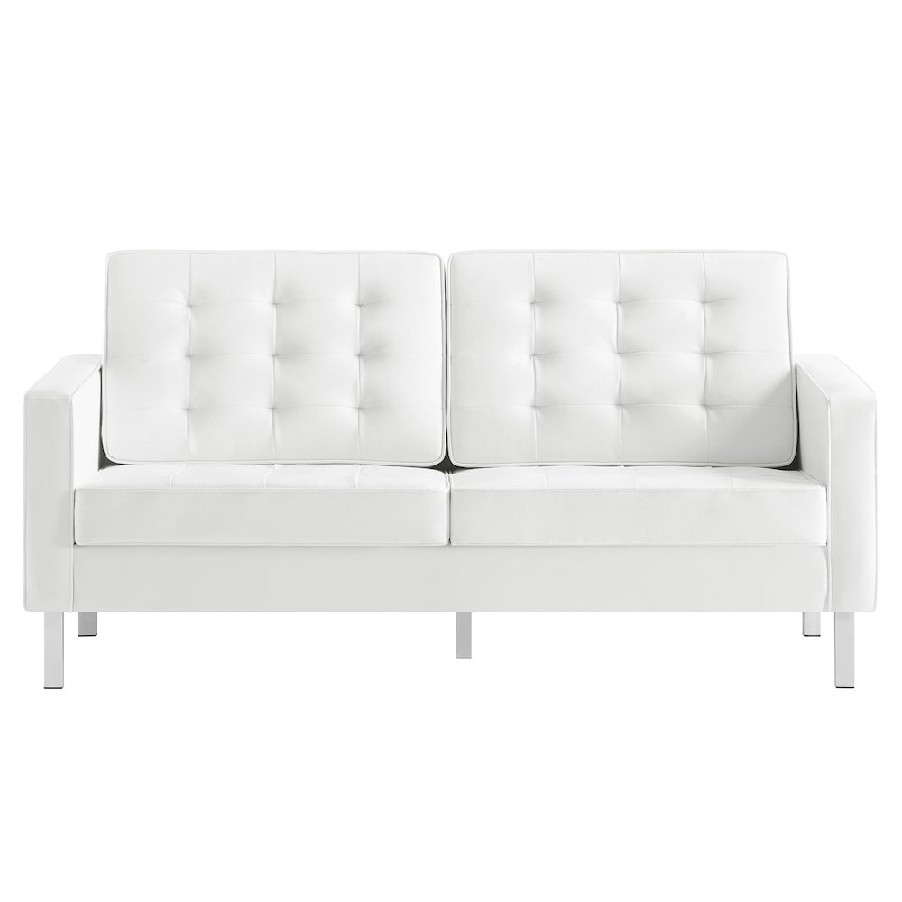 Loft Tufted Vegan Leather Loveseat. Picture 6