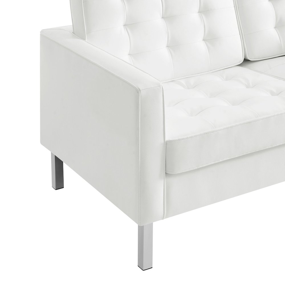 Loft Tufted Vegan Leather Loveseat. Picture 7