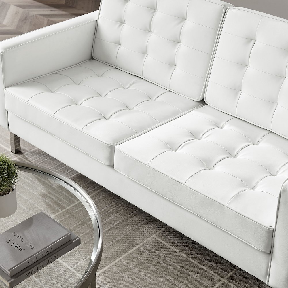 Loft Tufted Vegan Leather Loveseat. Picture 8