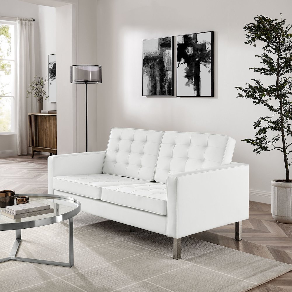Loft Tufted Vegan Leather Loveseat. Picture 9