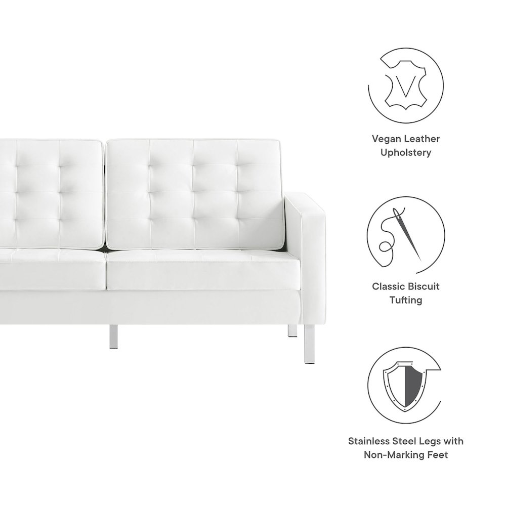 Loft Tufted Vegan Leather Loveseat. Picture 2