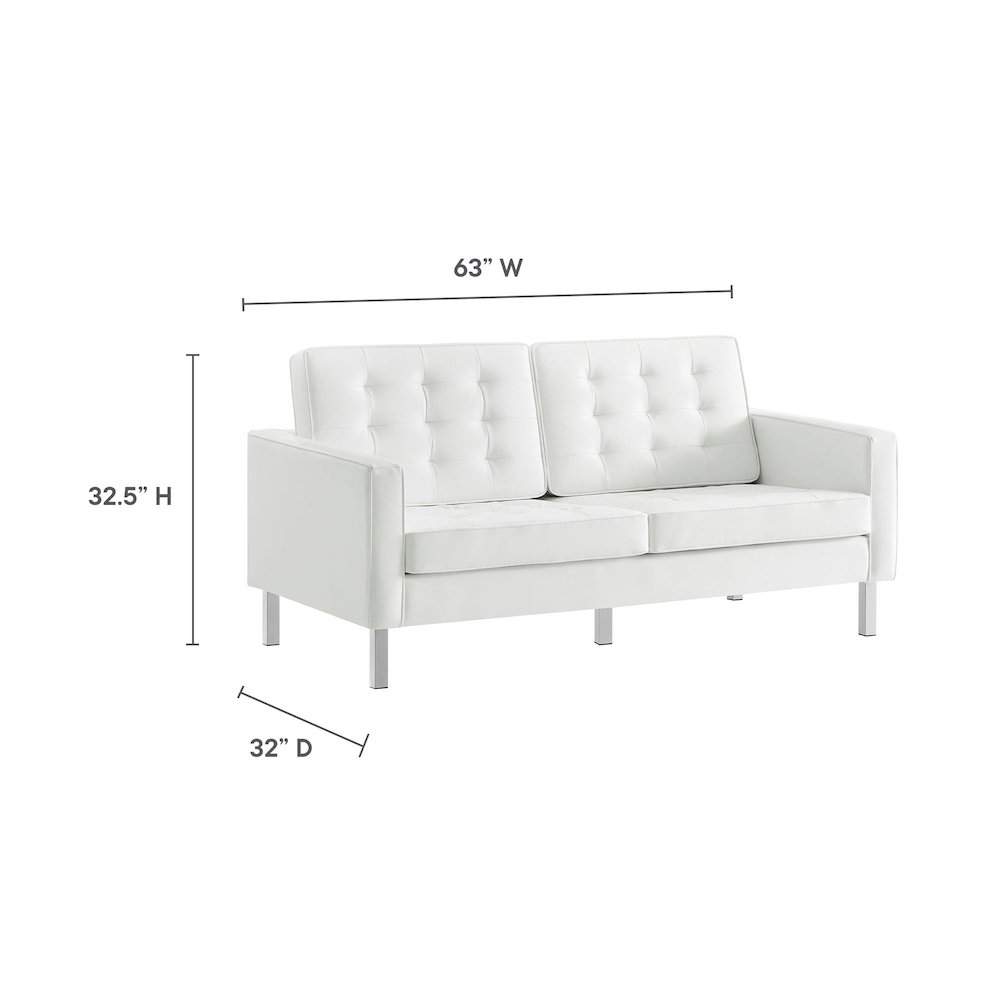 Loft Tufted Vegan Leather Loveseat. Picture 3