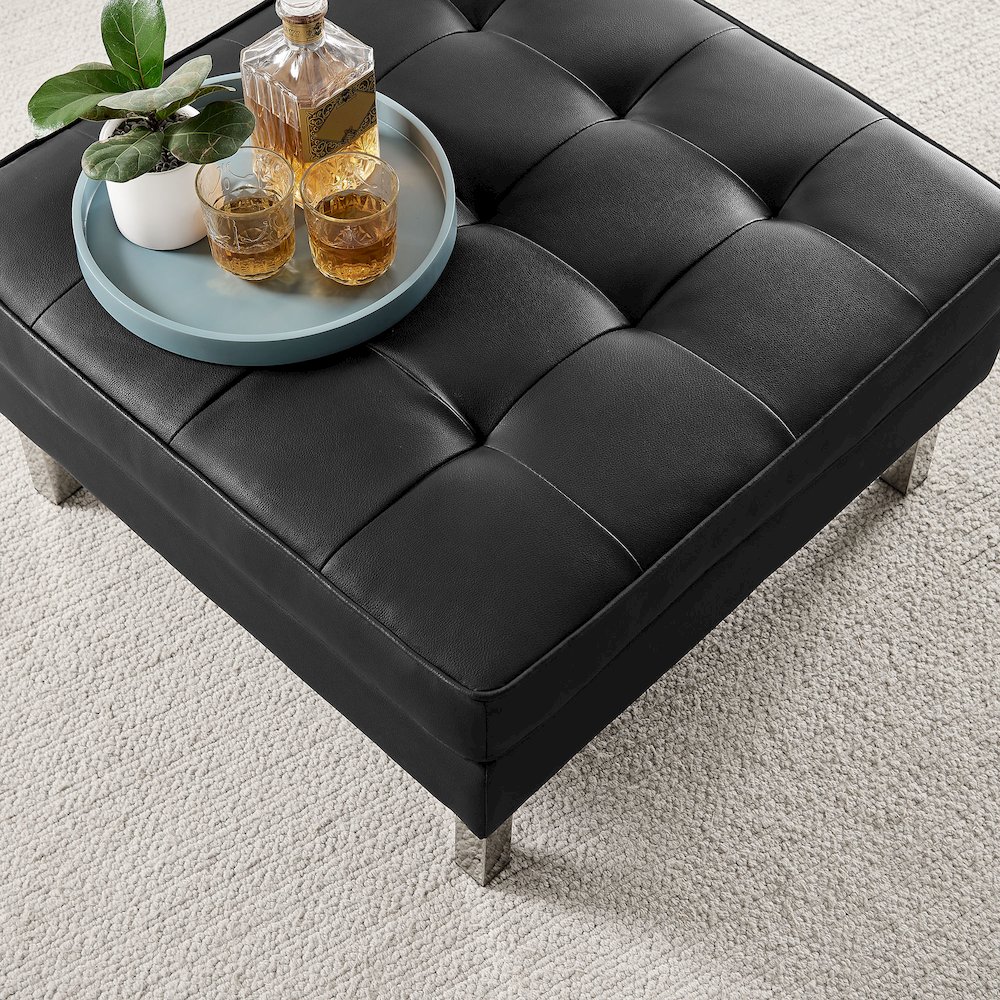Loft Tufted Vegan Leather Ottoman. Picture 6