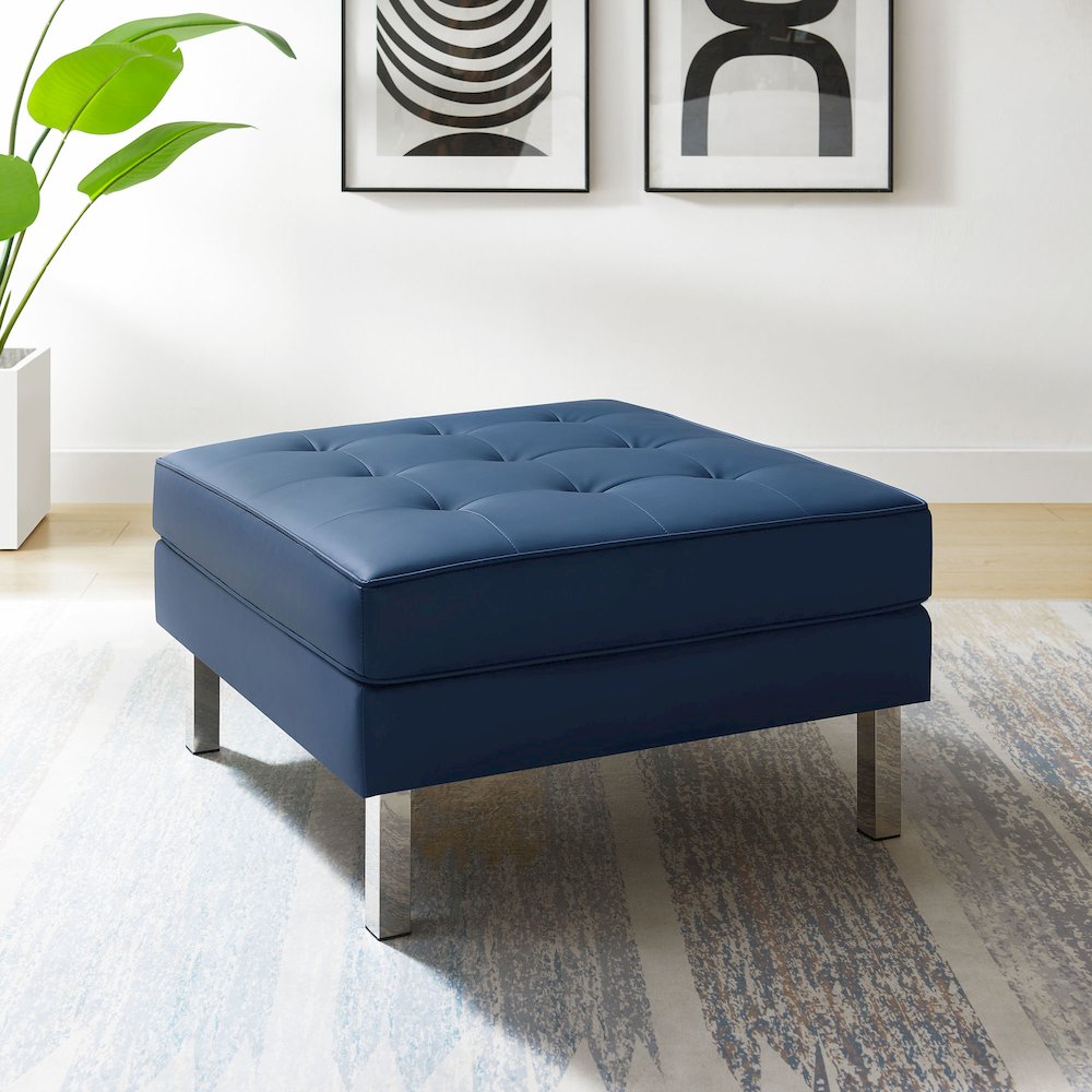 Loft Tufted Vegan Leather Ottoman. Picture 7