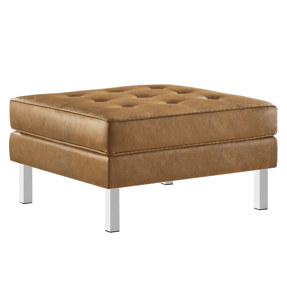Loft Tufted Vegan Leather Ottoman. Picture 1