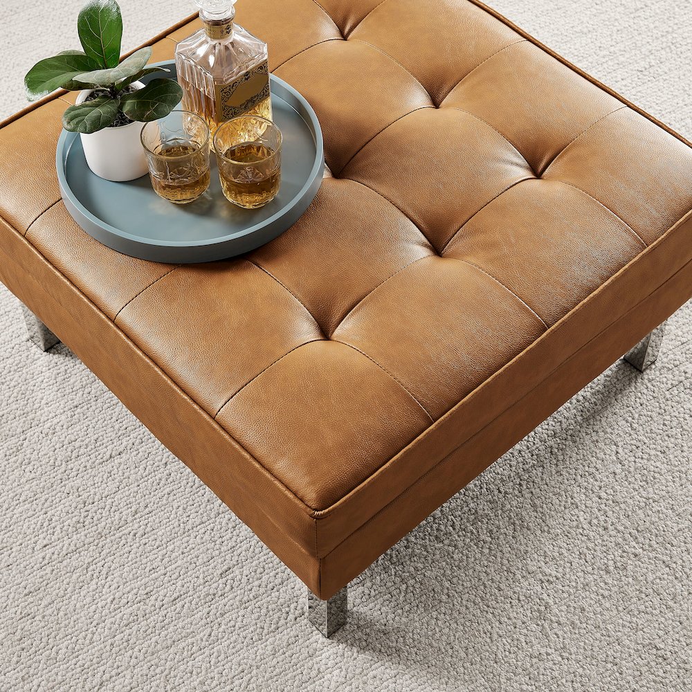 Loft Tufted Vegan Leather Ottoman. Picture 6