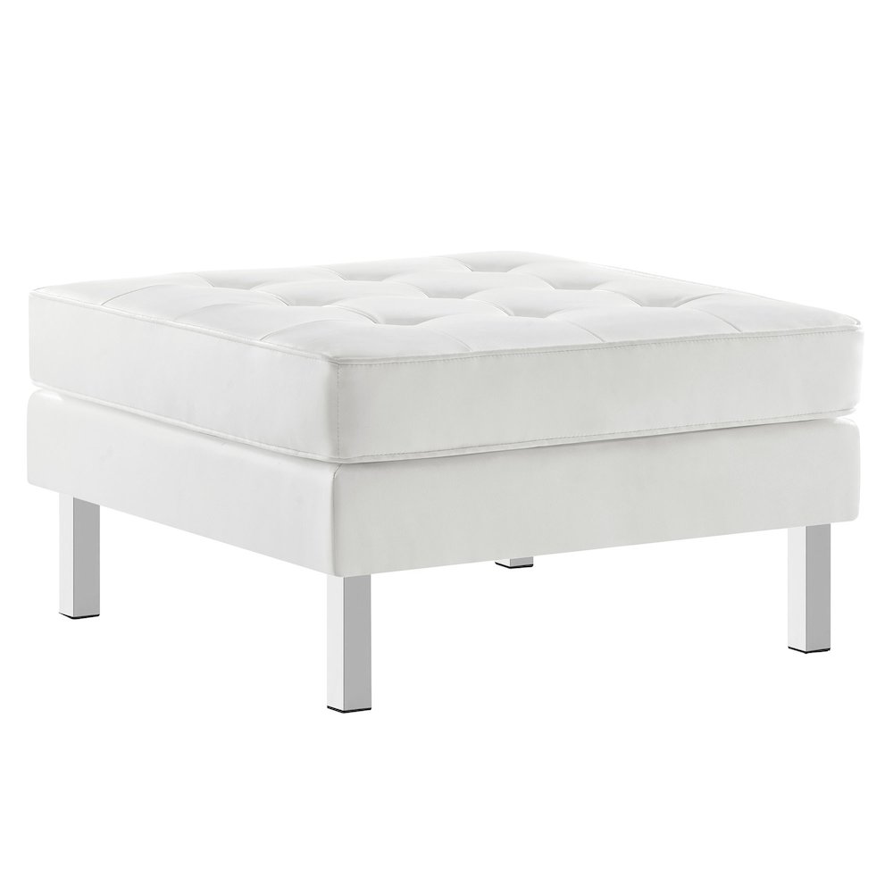 Loft Tufted Vegan Leather Ottoman. Picture 1