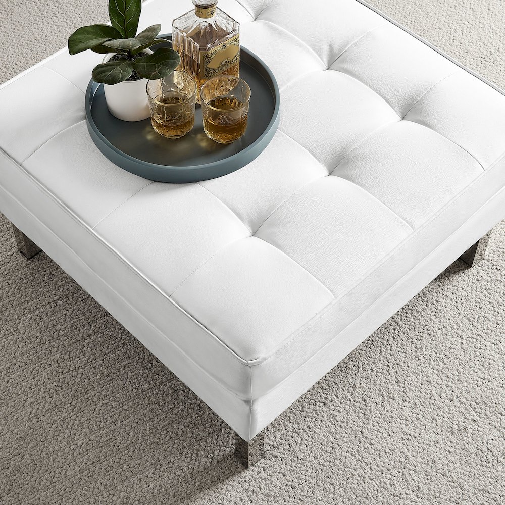 Loft Tufted Vegan Leather Ottoman. Picture 6