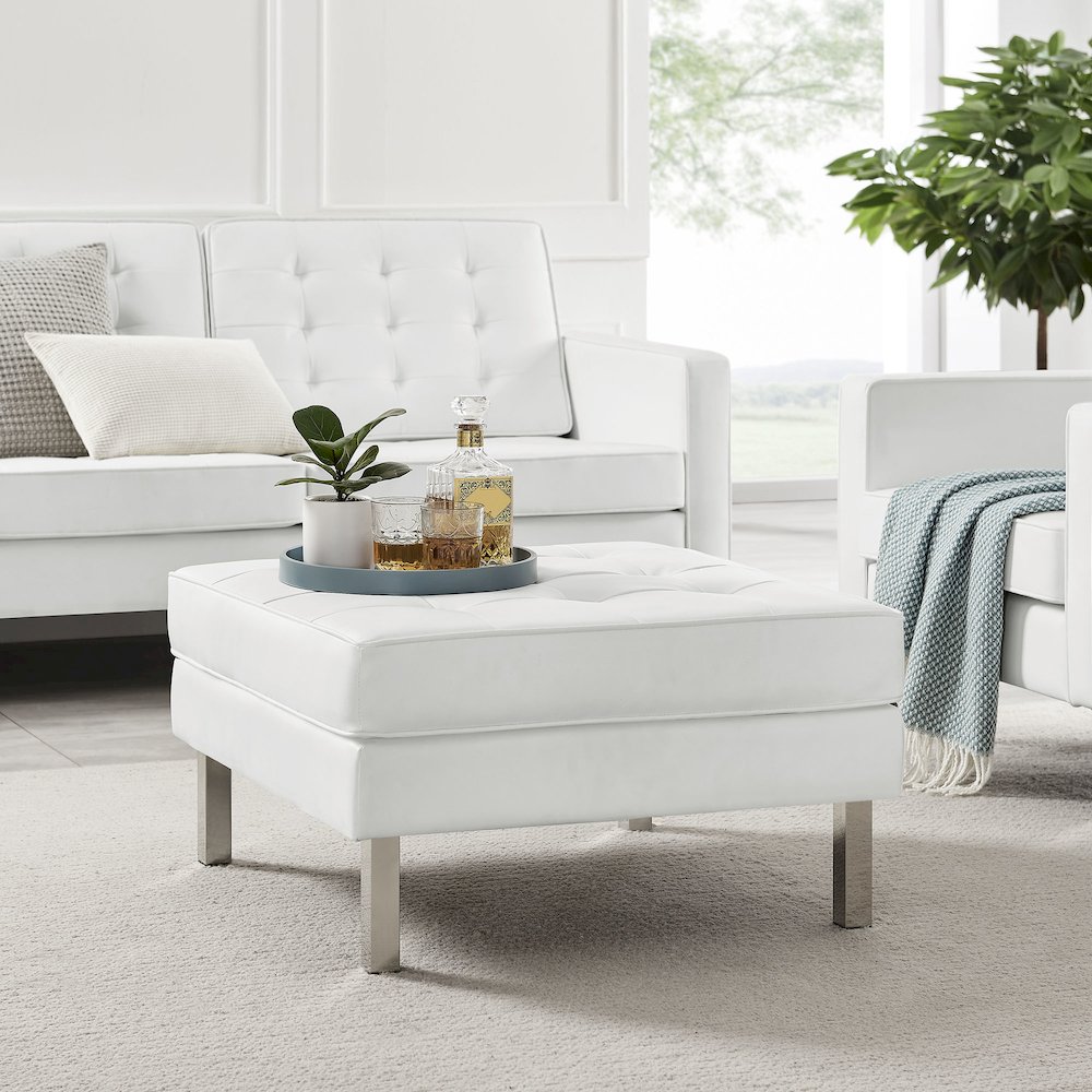 Loft Tufted Vegan Leather Ottoman. Picture 7