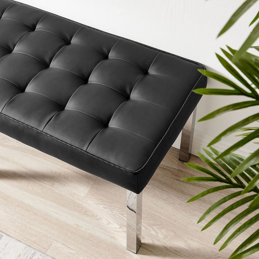 Loft Tufted Vegan Leather Bench. Picture 7