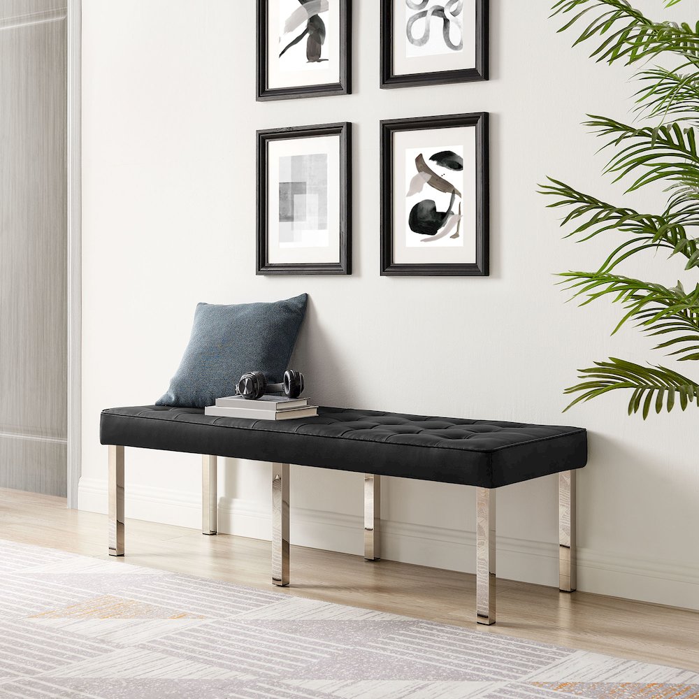 Loft Tufted Vegan Leather Bench. Picture 8