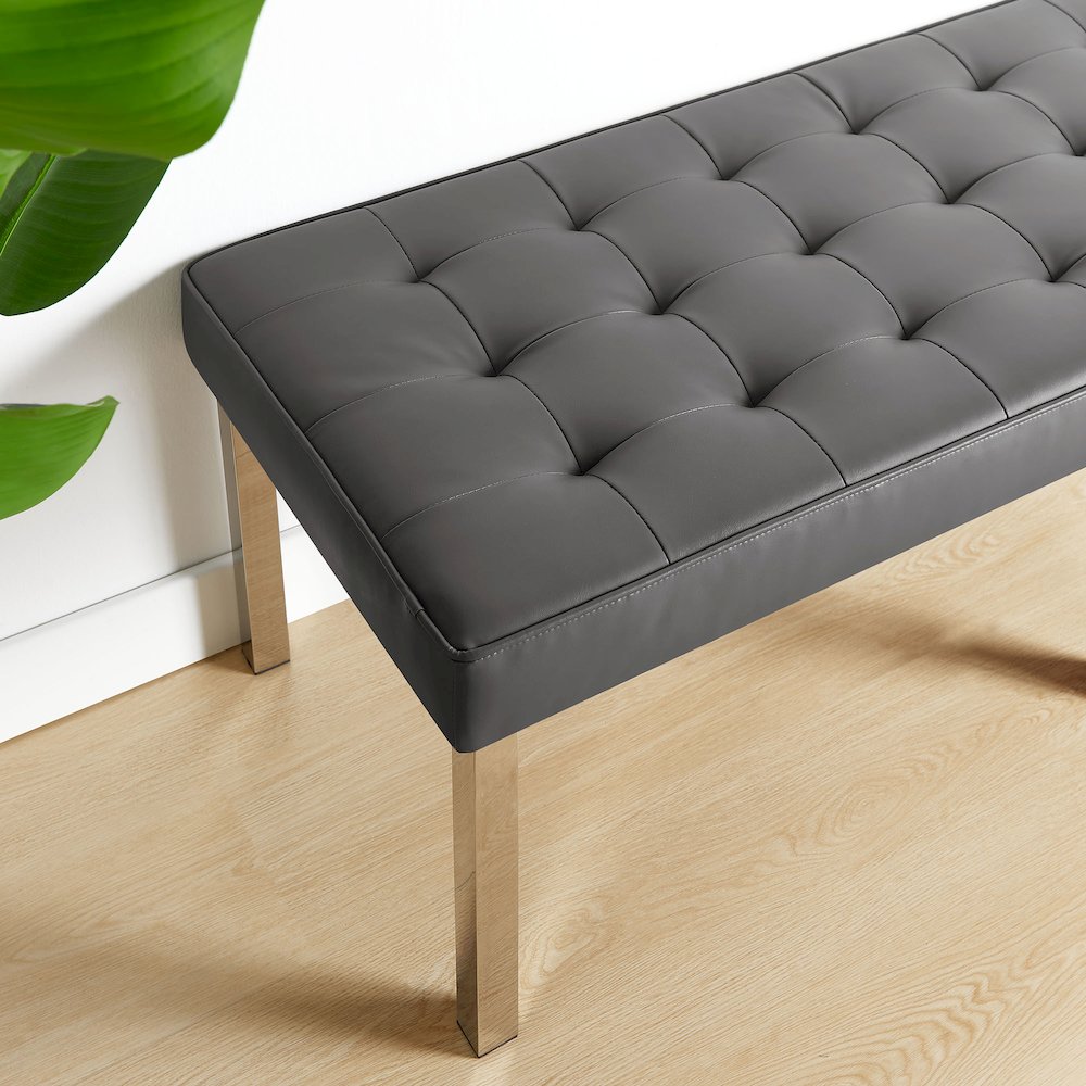 Loft Tufted Vegan Leather Bench. Picture 7