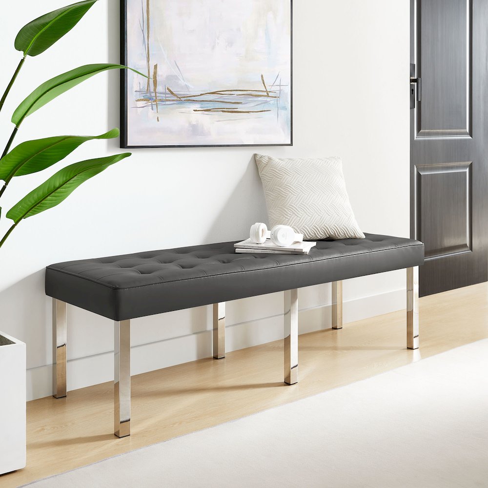 Loft Tufted Vegan Leather Bench. Picture 8