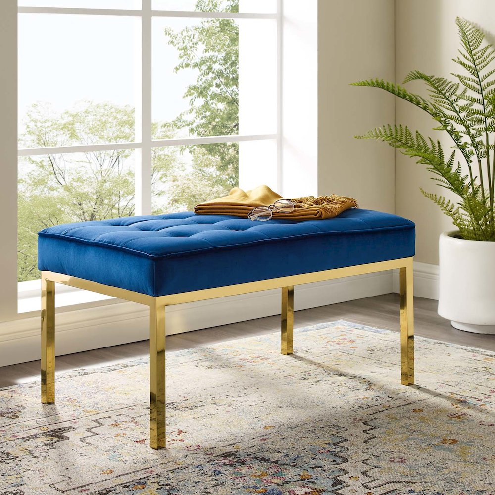 Loft Gold Stainless Steel Leg Medium Performance Velvet Bench. Picture 4