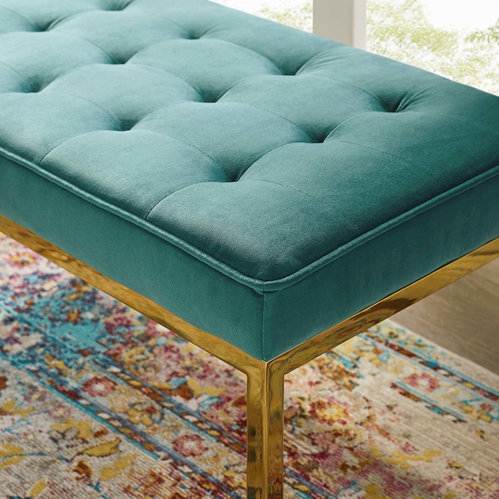 Loft Gold Stainless Steel Leg Medium Performance Velvet Bench. Picture 5