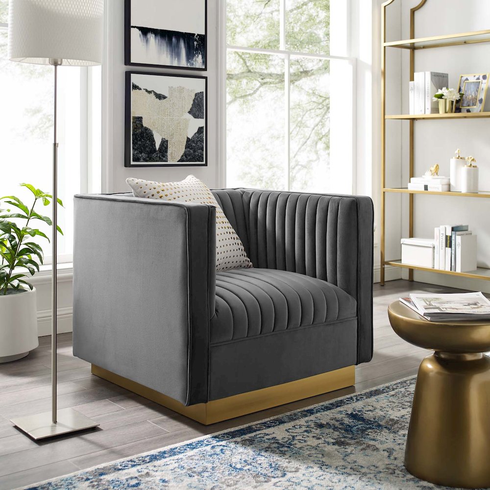 Sanguine Vertical Channel Tufted Accent Performance Velvet Armchair. Picture 5