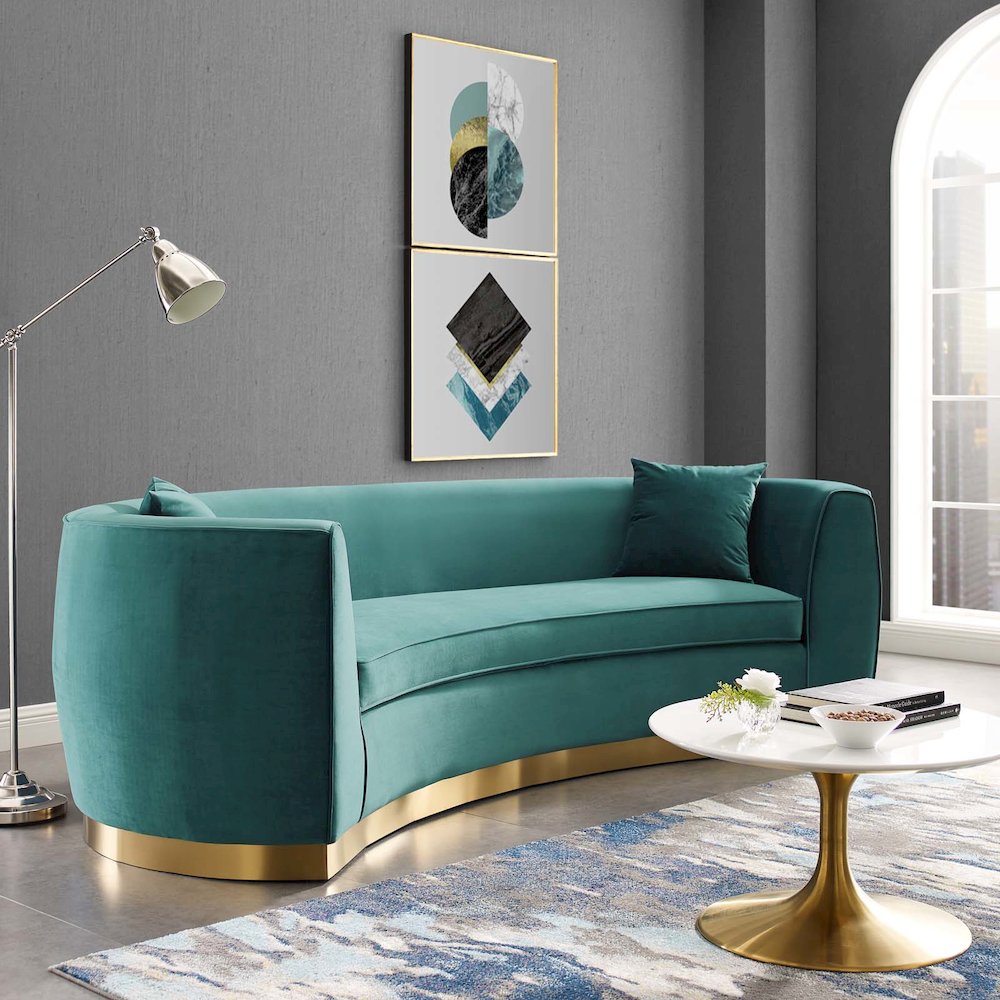 Resolute Curved Performance Velvet Sofa. Picture 5