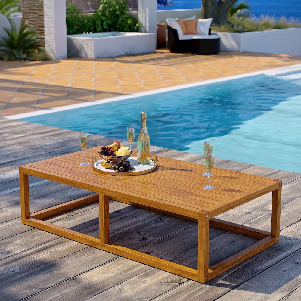 Newbury Outdoor Patio Premium Grade A Teak Wood Coffee Table. Picture 4