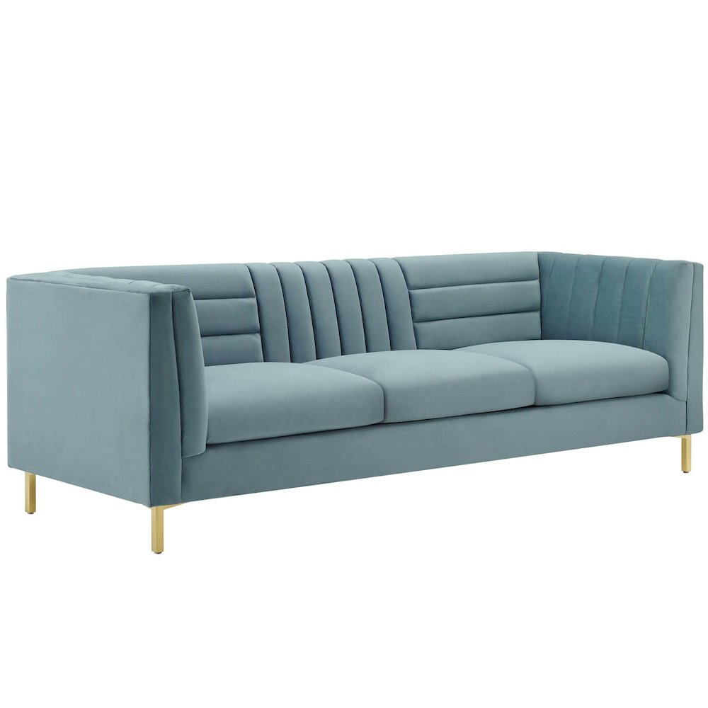 Ingenuity Channel Tufted Performance Velvet Sofa. Picture 1