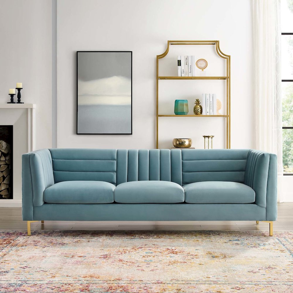 Ingenuity Channel Tufted Performance Velvet Sofa. Picture 5