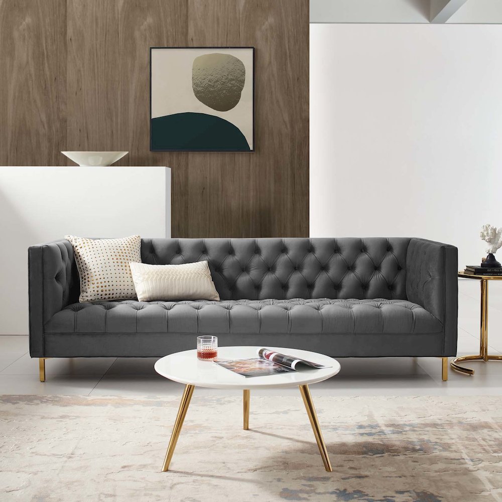 Delight Tufted Button Performance Velvet Sofa. Picture 5