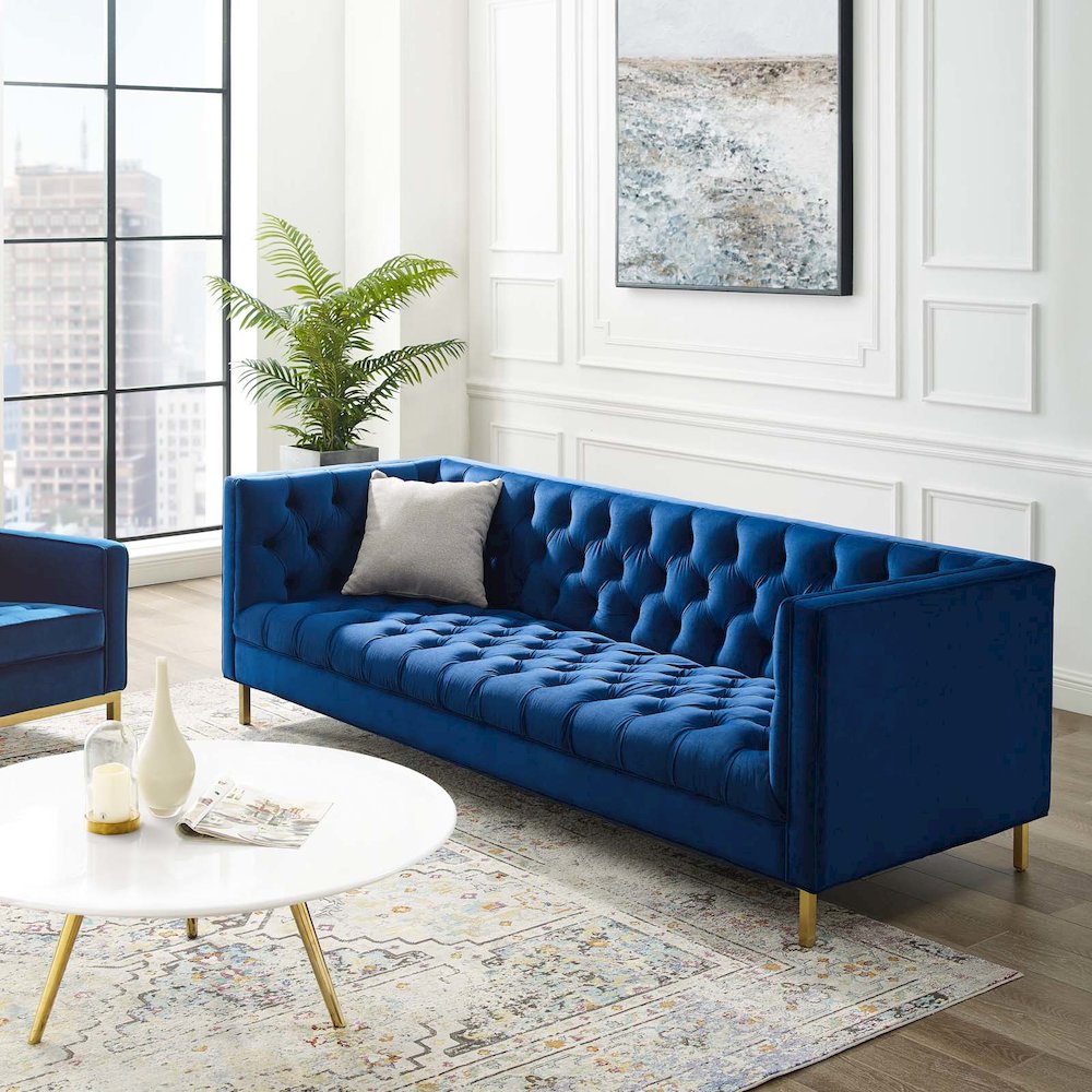 Delight Tufted Button Performance Velvet Sofa. Picture 5