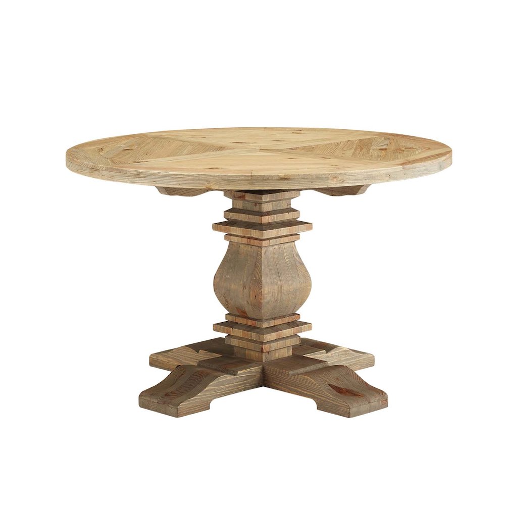 Column 47" Round Pine Wood Dining Table. Picture 1