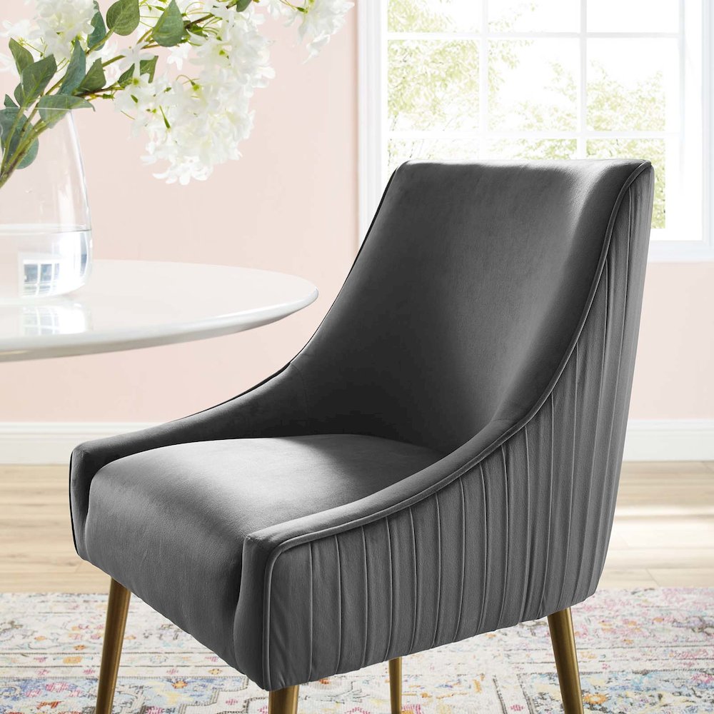 Discern Pleated Back Upholstered Performance Velvet Dining Chair. Picture 6