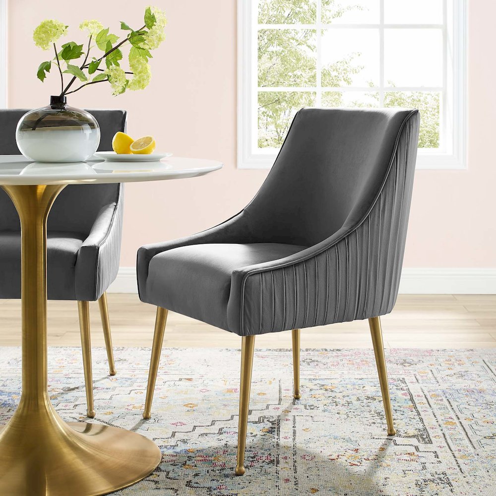 Discern Pleated Back Upholstered Performance Velvet Dining Chair. Picture 5