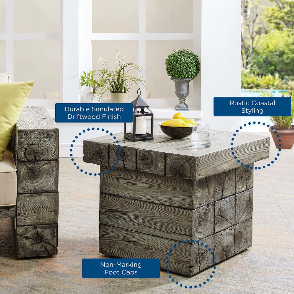 Manteo Rustic Coastal Outdoor Patio Side Table. Picture 8