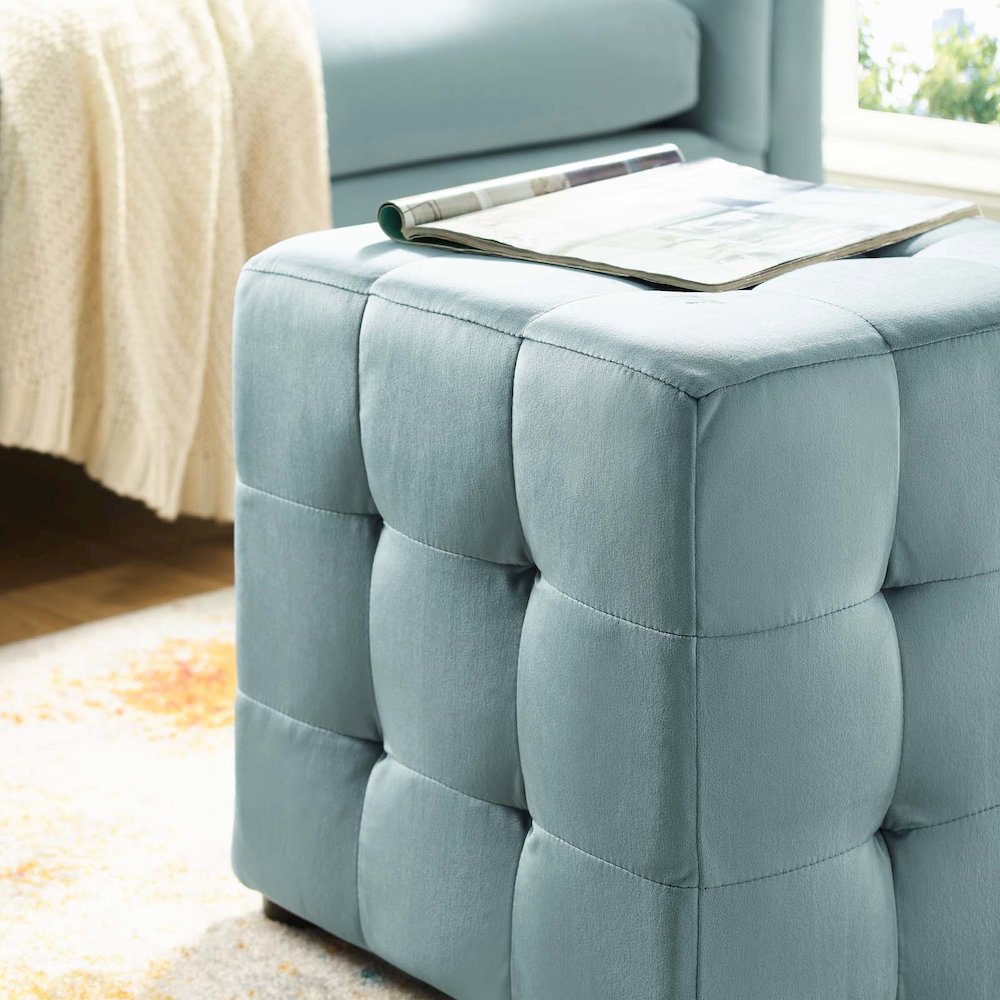 Contour Tufted Cube Performance Velvet Ottoman. Picture 5