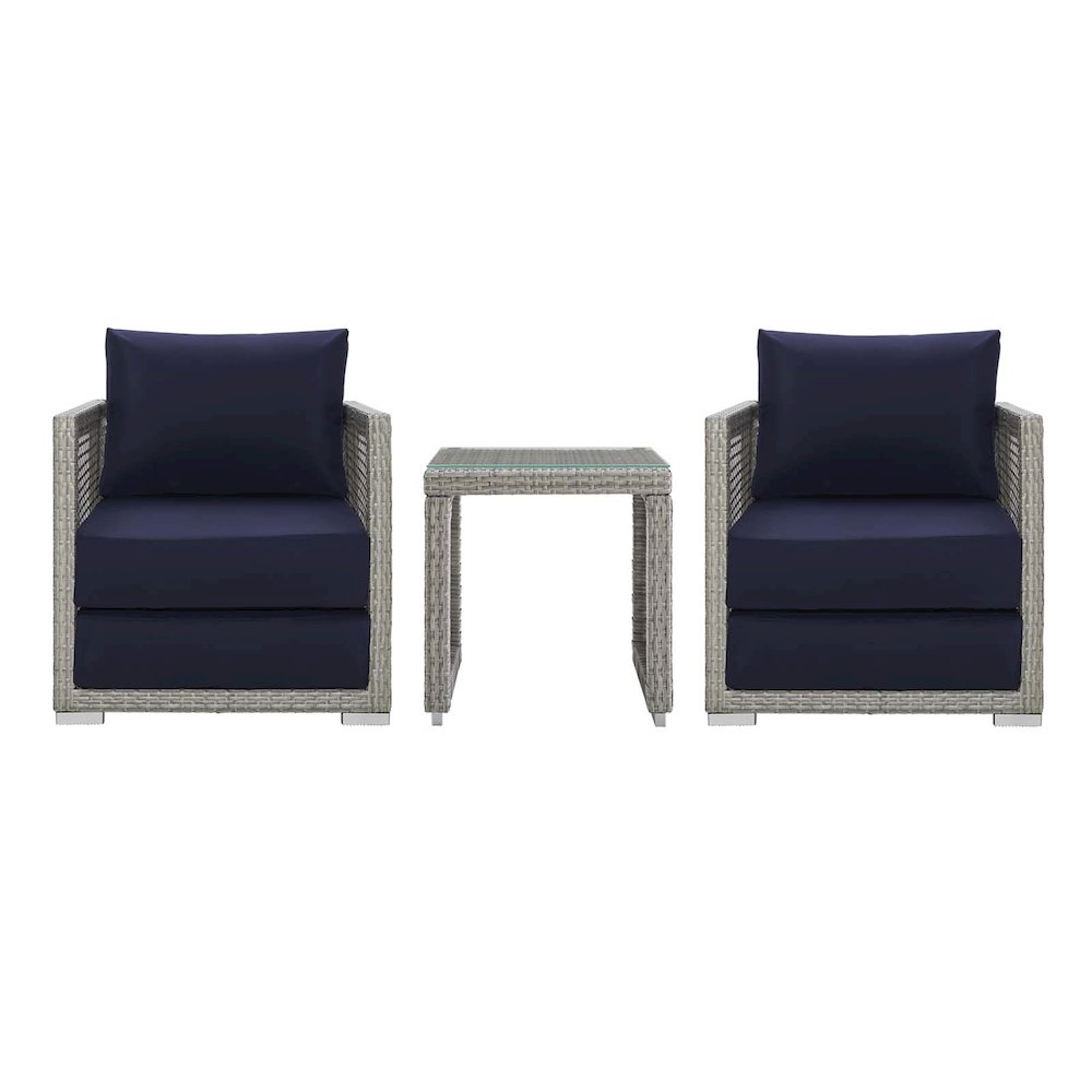 Aura 3 Piece Outdoor Patio Wicker Rattan Set. Picture 1