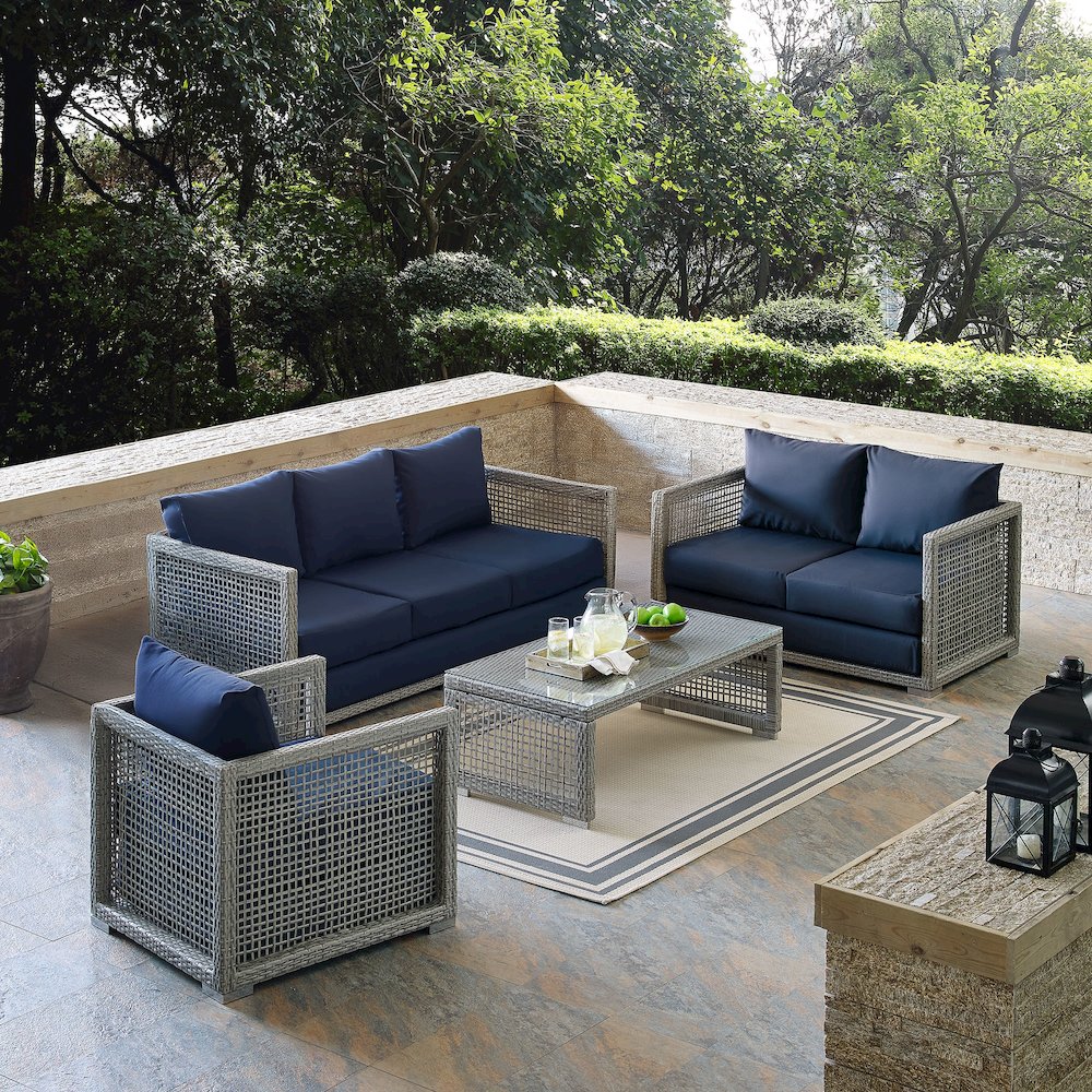 Aura 4 Piece Outdoor Patio Wicker Rattan Set. Picture 3