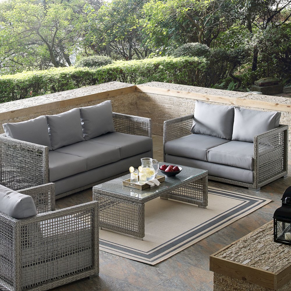 Aura 3 Piece Outdoor Patio Wicker Rattan Set. Picture 10