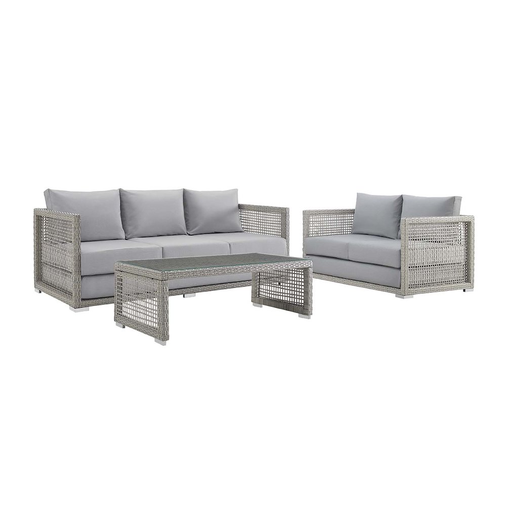 Aura 3 Piece Outdoor Patio Wicker Rattan Set. Picture 1