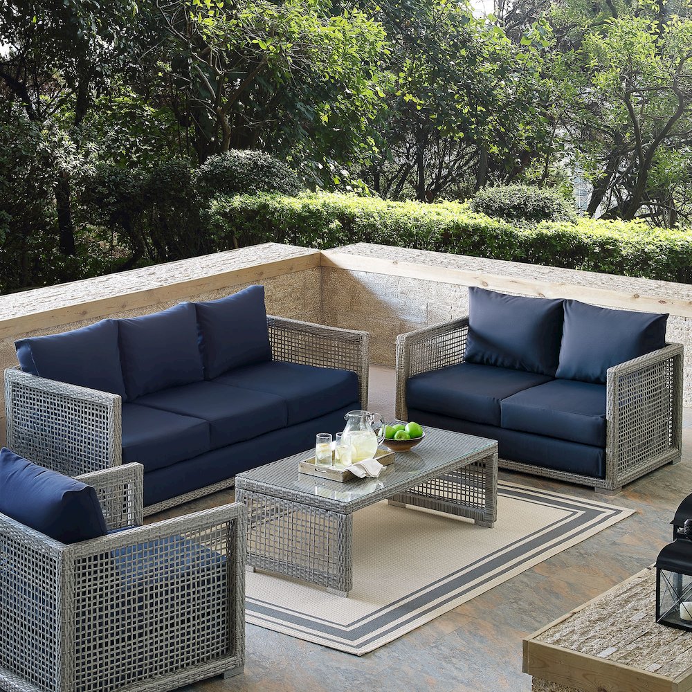 Aura 3 Piece Outdoor Patio Wicker Rattan Set. Picture 10