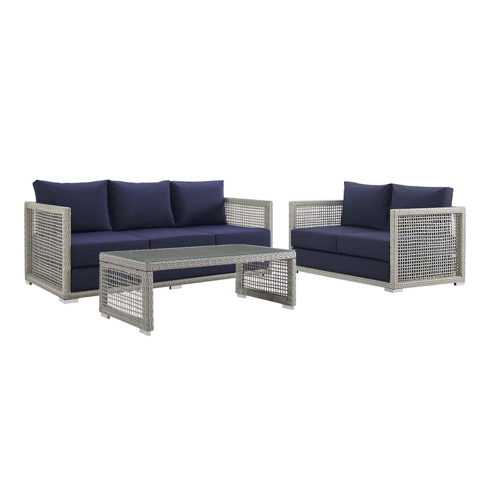 Aura 3 Piece Outdoor Patio Wicker Rattan Set. Picture 1