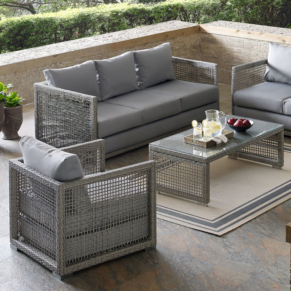 Aura 3 Piece Outdoor Patio Wicker Rattan Set. Picture 10