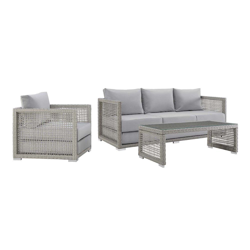 Aura 3 Piece Outdoor Patio Wicker Rattan Set. Picture 1
