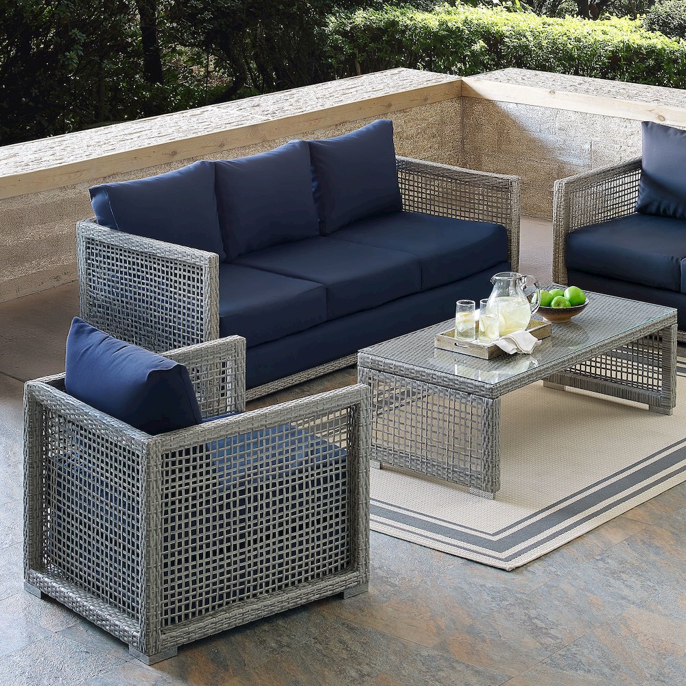 Aura 3 Piece Outdoor Patio Wicker Rattan Set. Picture 10