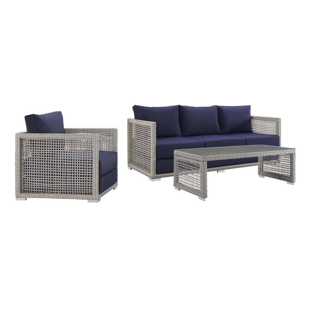 Aura 3 Piece Outdoor Patio Wicker Rattan Set. Picture 1