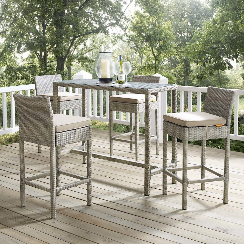 Conduit Outdoor Patio Wicker Rattan Bar Stool Set of 4. Picture 5