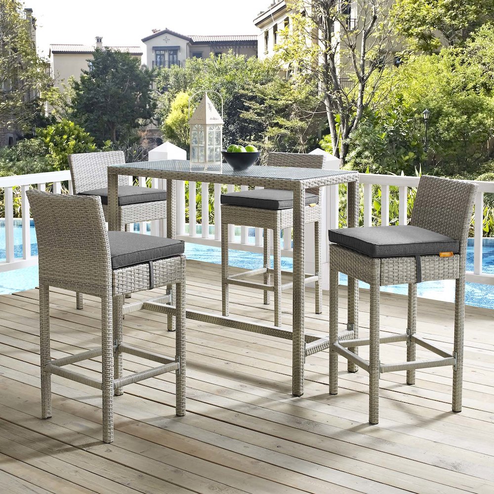 Conduit Outdoor Patio Wicker Rattan Bar Stool Set of 4. Picture 5
