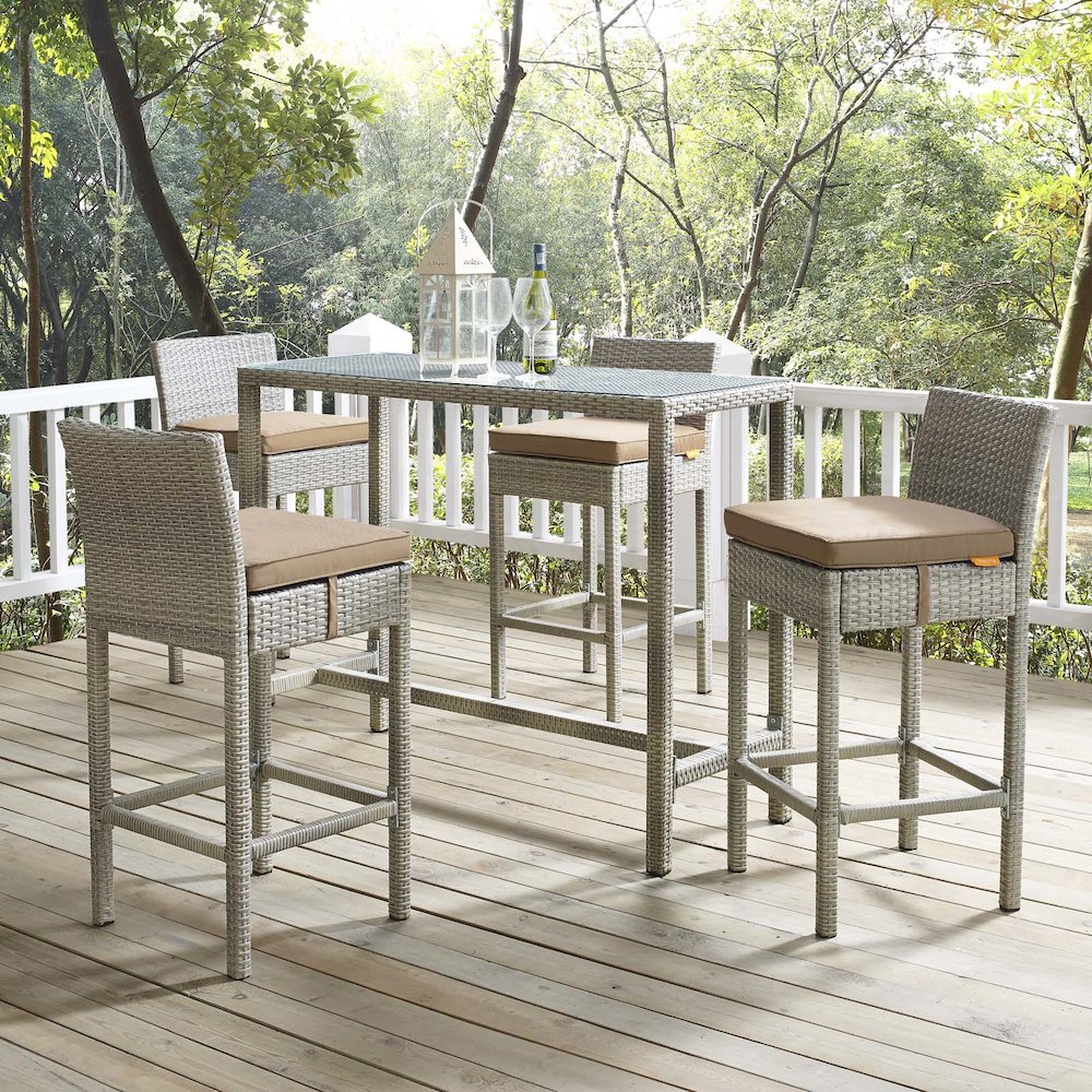 Conduit Outdoor Patio Wicker Rattan Bar Stool Set of 4. Picture 5