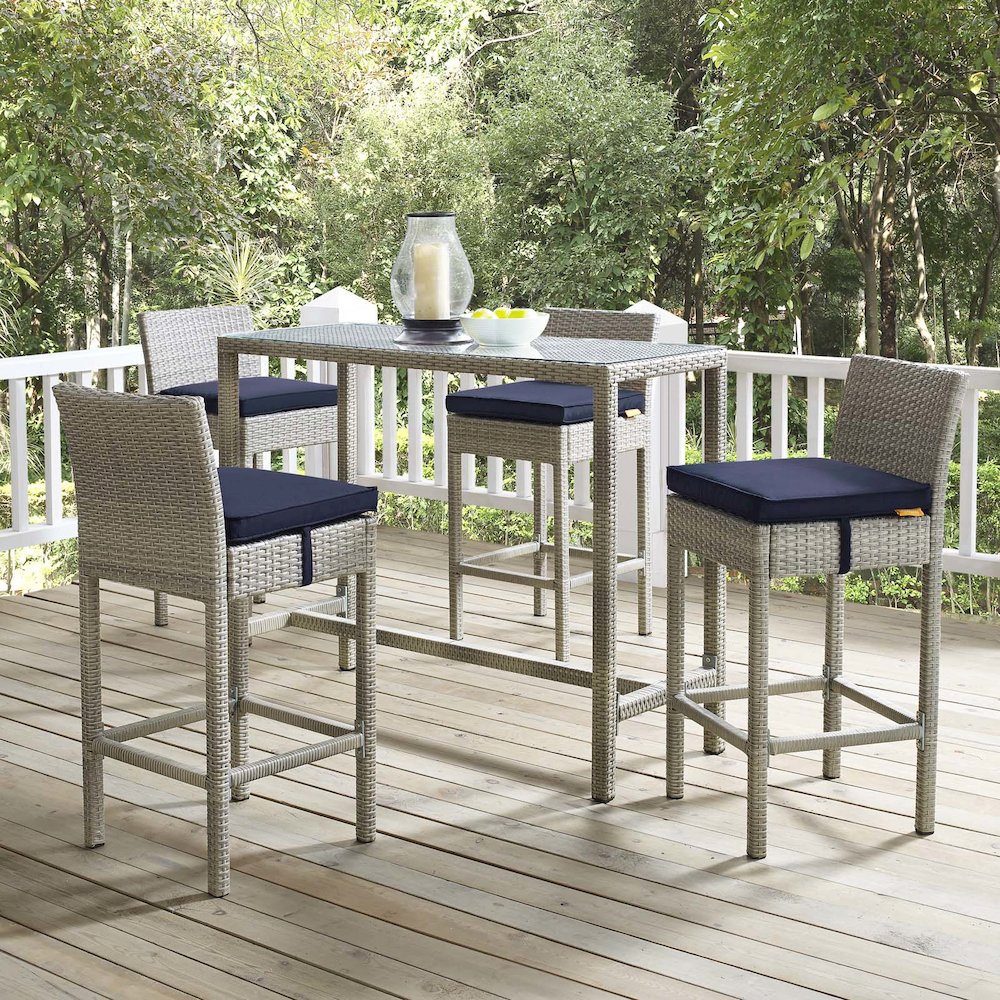 Conduit Outdoor Patio Wicker Rattan Bar Stool Set of 4. Picture 5