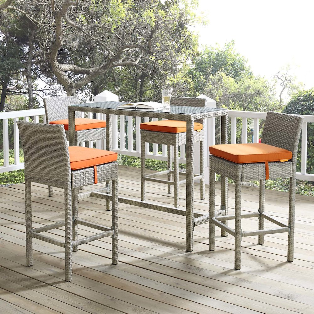 Conduit Outdoor Patio Wicker Rattan Bar Stool Set of 4. Picture 5